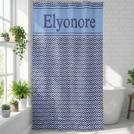 Navy Geometric Chevron Name Design Douchegordijn