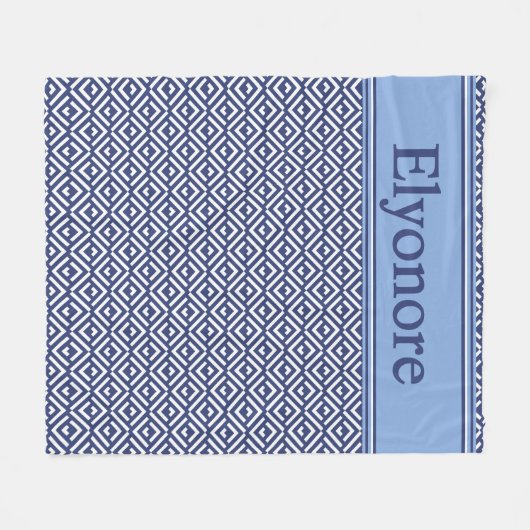 Navy Geometric Chevron Name Design Fleece Deken (Voorkant (Horizontaal))