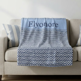 Navy Geometric Chevron Name Design Fleece Deken
