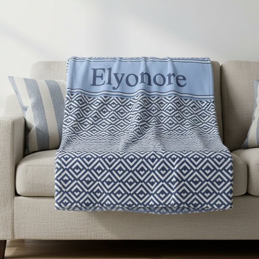 Navy Geometric Chevron Name Design Fleece Deken