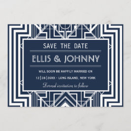 Navy Geometric Sla de datumkaarten op Save The Date