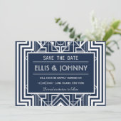 Navy Geometric Sla de datumkaarten op Save The Date (Staand voorkant)