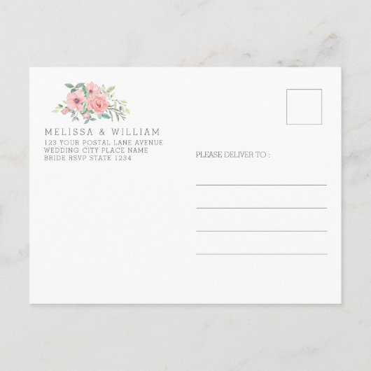 Navy Geometrisch Koper Bloemen Bruiloft Save the D Aankondigingskaart (Achterkant)