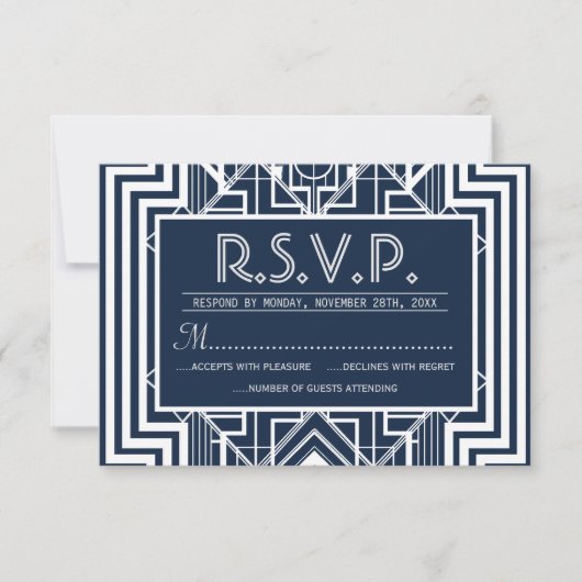 Navy Geometrische RSVP-kaarten RSVP Kaartje (Voorkant)
