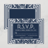 Navy Geometrische RSVP-kaarten RSVP Kaartje (Voorkant / Achterkant)