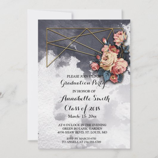 Navy GEOMETRISCHE WATERVERF Afstudeerfeest Kaart (Voorkant)