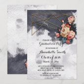 Navy GEOMETRISCHE WATERVERF Afstudeerfeest Kaart (Voorkant / Achterkant)