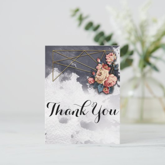 Navy GEOMETRISCHE WATERVERF Dank u Briefkaart (Staand voorkant)