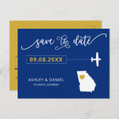 Navy Georgia Wedding Save the Date Map Briefkaart (Voorkant / Achterkant)