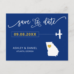 Navy Georgia Wedding Save the Date Map Briefkaart
