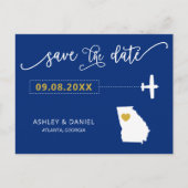 Navy Georgia Wedding Save the Date Map Briefkaart (Voorkant)