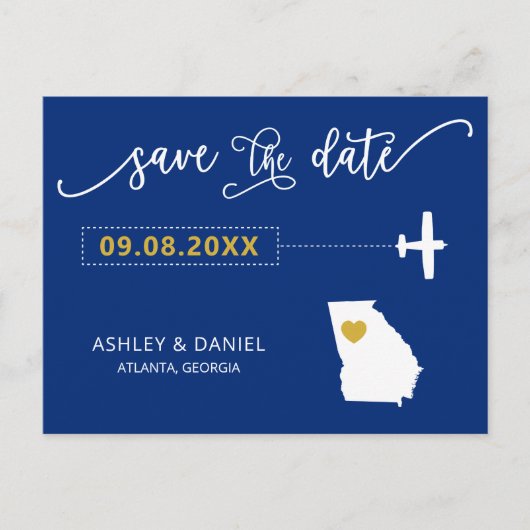 Navy Georgia Wedding Save the Date Map Briefkaart (Voorkant)