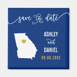 Navy Georgia Wedding Save the Date Map Magneet
