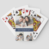 Navy | Gepersonaliseerde familienaam 3 Foto-collag Pokerkaarten (Achterkant)
