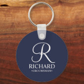Navy Gepersonaliseerde Groomsman's Naam en Monogra Sleutelhanger (Voorkant)