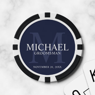 Navy Gepersonaliseerde Groomsmen's naam en monogra Poker Chips