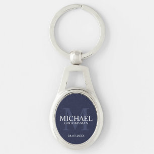 Navy Gepersonaliseerde Groomsmen's naam en monogra Sleutelhanger