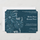 Navy Gerber Daisy Wedding Invite Kaart (Voorkant)