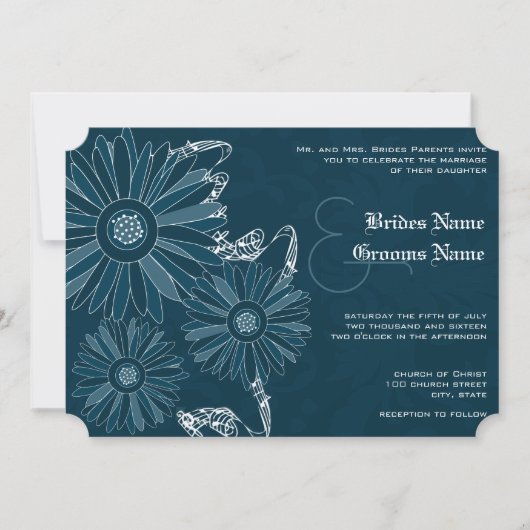 Navy Gerber Daisy Wedding Invite Kaart (Voorkant)