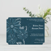 Navy Gerber Daisy Wedding Invite Kaart (Staand voorkant)