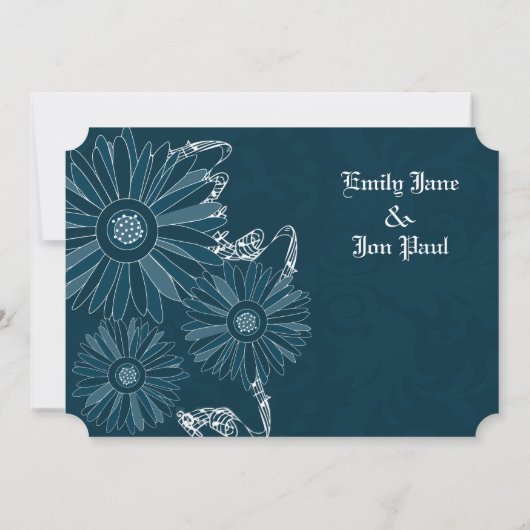 Navy Gerber Daisy Wedding Invite Kaart (Achterkant)