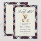 Navy geruite teddybeer babyshower kaart (Voorkant / Achterkant)