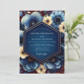 Navy Gilded Anemone Wedding Kaart (Staand voorkant)