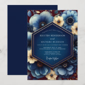 Navy Gilded Anemone Wedding Kaart (Voorkant / Achterkant)