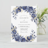 Navy Gilded Bloom Romance Wedding Kaart (Staand voorkant)