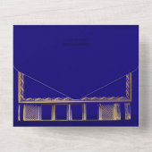 Navy Gilded Rozen Library Boek bruiloft uitnodigin All In One Uitnodiging (Achterkant)