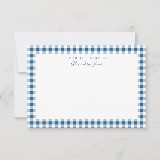 Navy Gingham Check Personal Stationery Note Kaart (Voorkant)