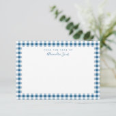 Navy Gingham Check Personal Stationery Note Kaart (Staand voorkant)