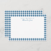 Navy Gingham Check Personal Stationery Note Kaart (Voorkant / Achterkant)
