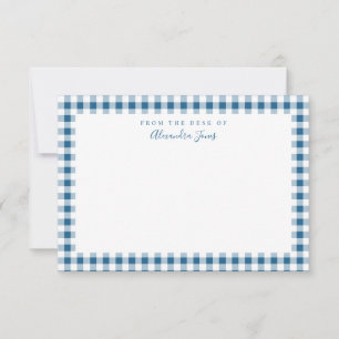 Navy Gingham Check Personal Stationery Note Kaart