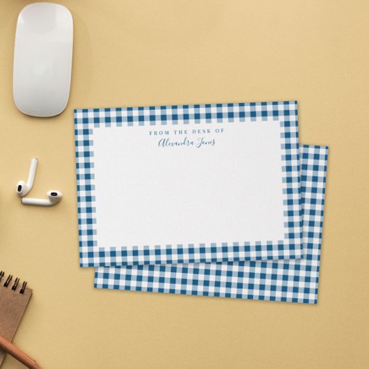 Navy Gingham Check Personal Stationery Note Kaart