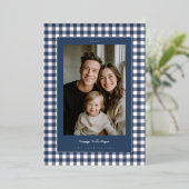 Navy Gingham Foto Folie Feestdagenkaart (Staand Voorkant)