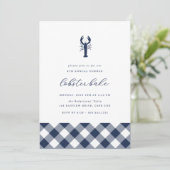 Navy Gingham | Klassieke Summer Lobster Bake Party Kaart (Staand voorkant)