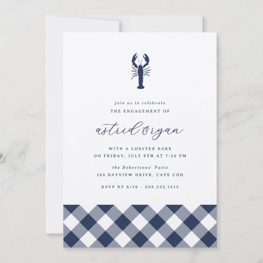 Navy Gingham | kreeftenbakkersverlovingsfeest Kaart (Voorkant)