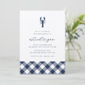 Navy Gingham | kreeftenbakkersverlovingsfeest Kaart (Staand voorkant)