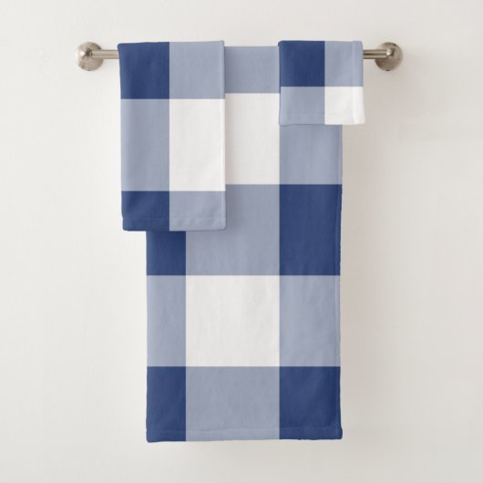 Navy Gingham Pattern Bad Handdoek (Insitu)
