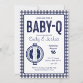Navy Gingham Plaid Baby shower Invitation Kaart (Voorkant)
