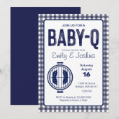 Navy Gingham Plaid Baby shower Invitation Kaart (Voorkant / Achterkant)