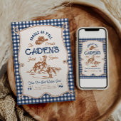 Navy Gingham Rope Rodeo Invitation Kaart