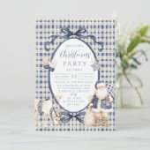 Navy Gingham Santa Christmas Kaart (Staand voorkant)