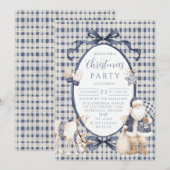 Navy Gingham Santa Christmas Kaart (Voorkant / Achterkant)