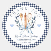 Navy Gingham Utensils Cooking Bakery Thank you Ronde Sticker (Voorkant)