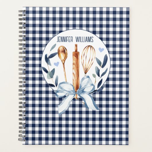 Navy Gingham Utsensils Cooking Bakery Planner (Voorkant)