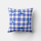 Navy Gingham Vlinder Elegant Monogram Kussen (Achterkant)