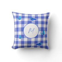 Navy Gingham Vlinder Elegant Monogram