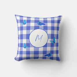 Navy Gingham Vlinder Elegant Monogram Kussen